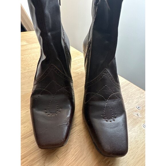 Franco Sarto Brown Western Faux Leather Zip Booties Womens 6.5 Chunky 90s Y2K - Picture 1 of 16